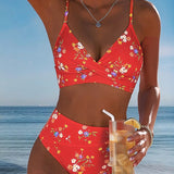Sexy Cross-Back Floral Print Bikini