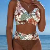 Gradient Bikini with Color Block Embroidery