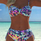 Abstrakta Raksta Bikini ar Plānām Siksniņām