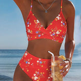 Sexy Cross-Back Floral Print Bikini