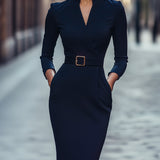 Iara | Eleganta melna kleita ar jostu