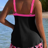 Sporty V-Neck Tankini with Boxer Briefs