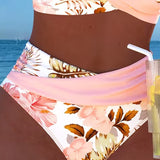Ziedu Izgriezuma Bikini ar Kontrasta Elementiem