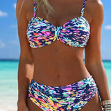 Abstrakta Raksta Bikini ar Plānām Siksniņām