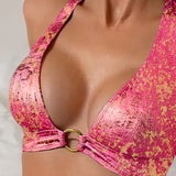 Metallic Design Bikini with Boucle Texture