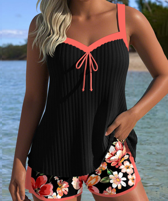 Sporty V-Neck Tankini with Boxer Briefs