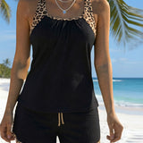 Leopard Print Tankini with Adjustable Ties