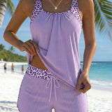 Leopard Print Tankini with Adjustable Ties