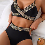 Bikini Grieķu Atslēga Bustier ar Krustotu Dizainu un Augstu Jostasvietu