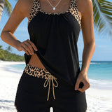 Leopard Print Tankini with Adjustable Ties
