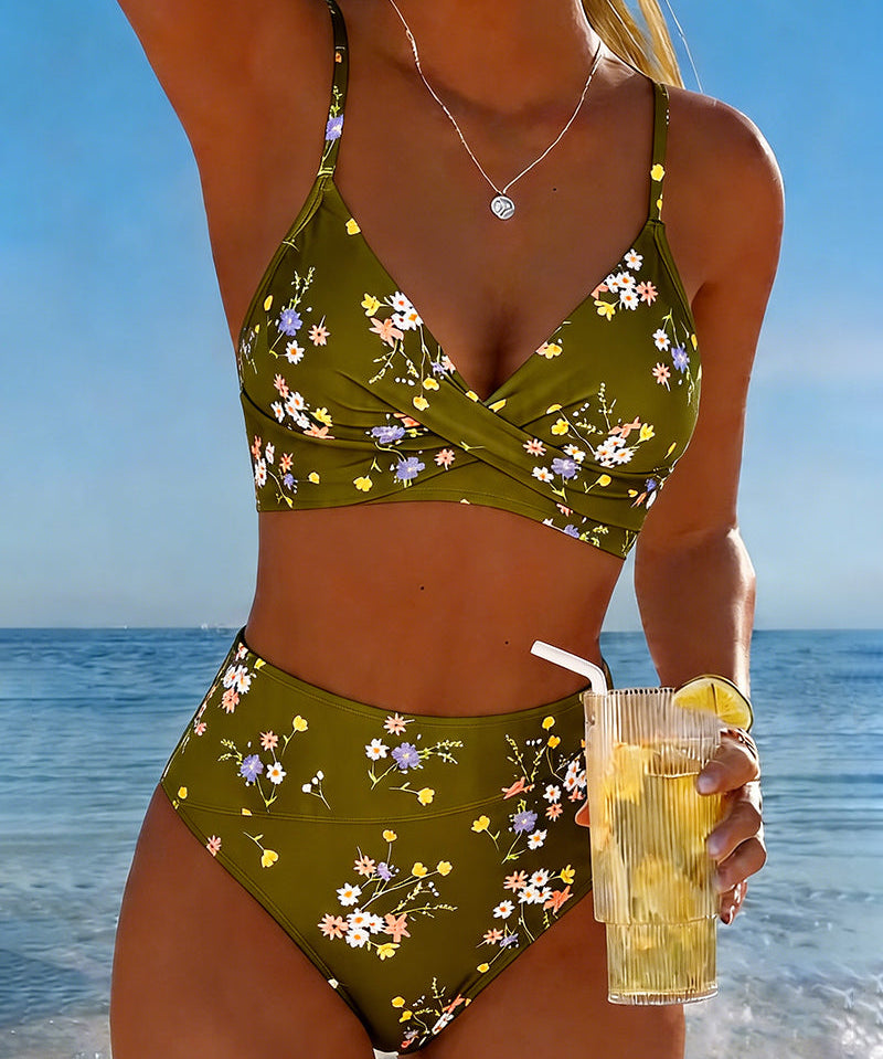 Sexy Cross-Back Floral Print Bikini