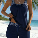Leopard Print Tankini with Adjustable Ties