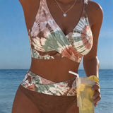 Gradient Bikini with Color Block Embroidery