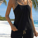 Leopard Print Tankini with Adjustable Ties
