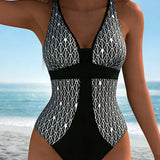 Argyle Pattern V-Neck Bikini