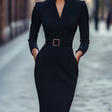 Iara | Eleganta melna kleita ar jostu